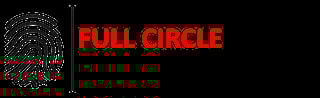 Full Circle logo with fingerprint icon and red text on black background